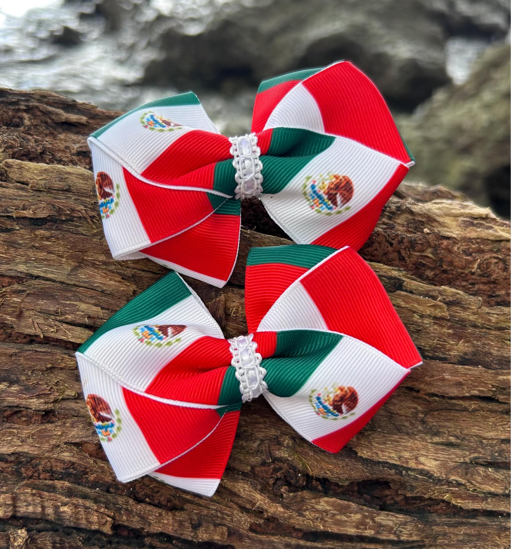Mexico Flag Hair Bows | Cultural Heritage Hair Accessories for Kids & Toddlers